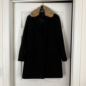 Topshop Black Long Winter Coat with Faux Fur Collar Lining